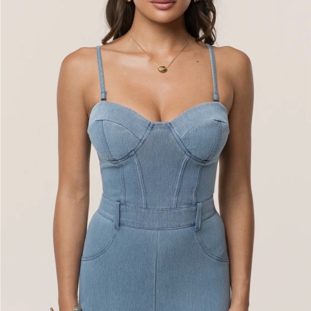 Sexy Blue Denim Corset Jumpsuit - Picture 5 of 8